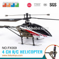 Novo projeto FX059 2.4G 4CH alumínio liga única lâmina barato helicóptero de controle remoto com giroscópio